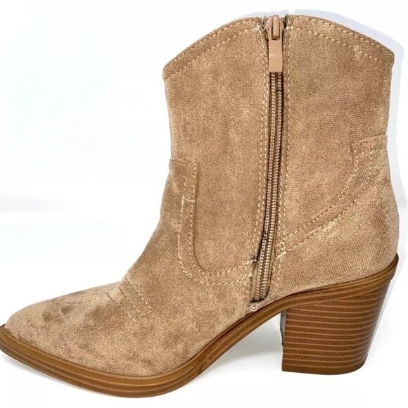 TOP MODA Western Ankle Booties Stitched Cowboy Women's Boots Taupe Size 6.5 - Picture 2 of 5